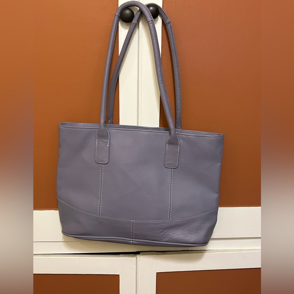 Ameri Leather Blue/Gray Leather Handbag Tote Bag,… - image 1